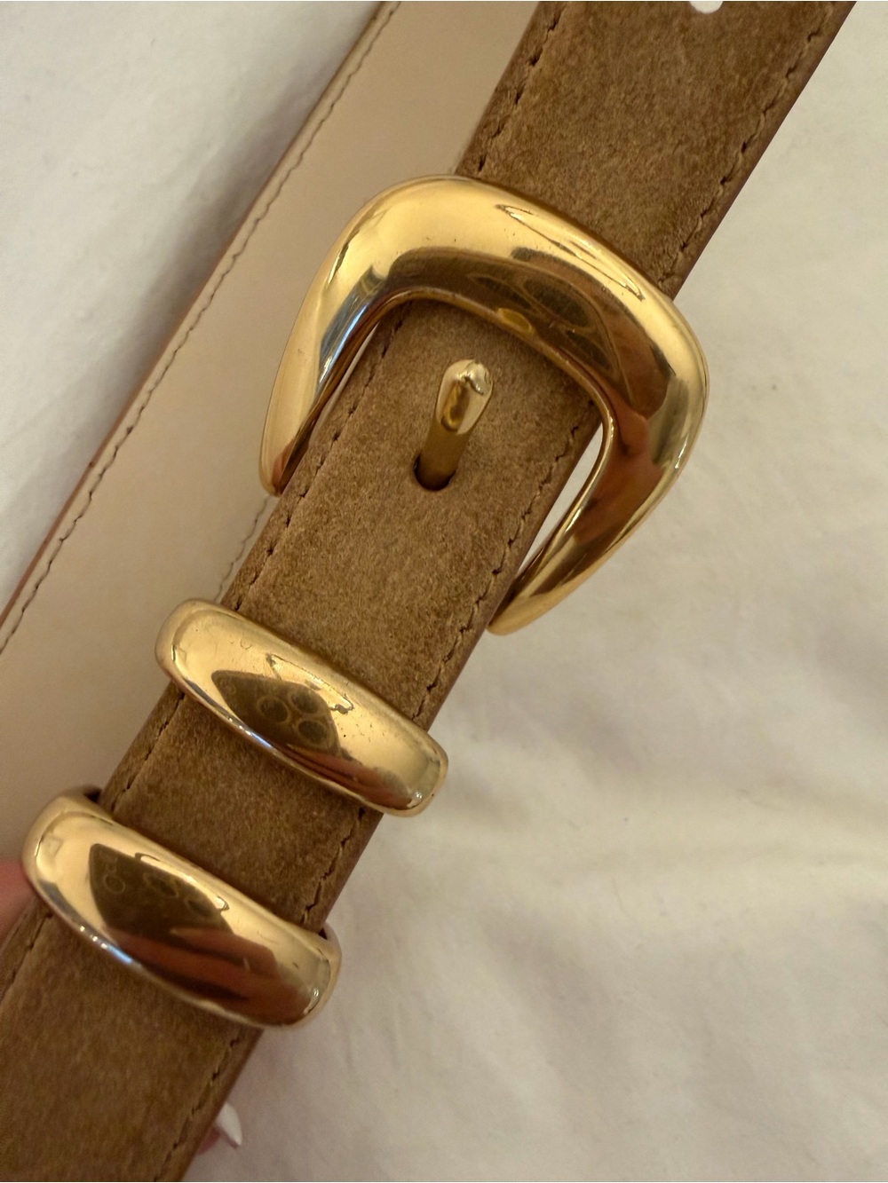 Aritzia Tan Suede Belt with Gold Buckle